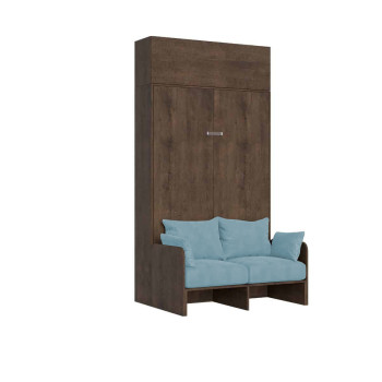 Mod. Kentaro French 140 with sofa - French foldaway double bed 140 Kentaro with sofa and wall unit white ash, light blue