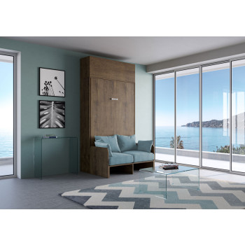 Mod. Kentaro French 140 with sofa - French foldaway double bed 140 Kentaro with sofa and wall unit white ash, light blue