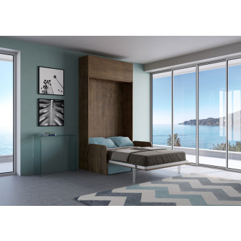 Mod. Kentaro French 140 with sofa - French foldaway double bed 140 Kentaro with sofa and wall unit white ash, light blue