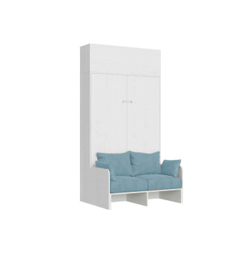 Mod. Kentaro French 140 with sofa - French foldaway double bed 140 Kentaro with sofa and wall unit white ash, light blue