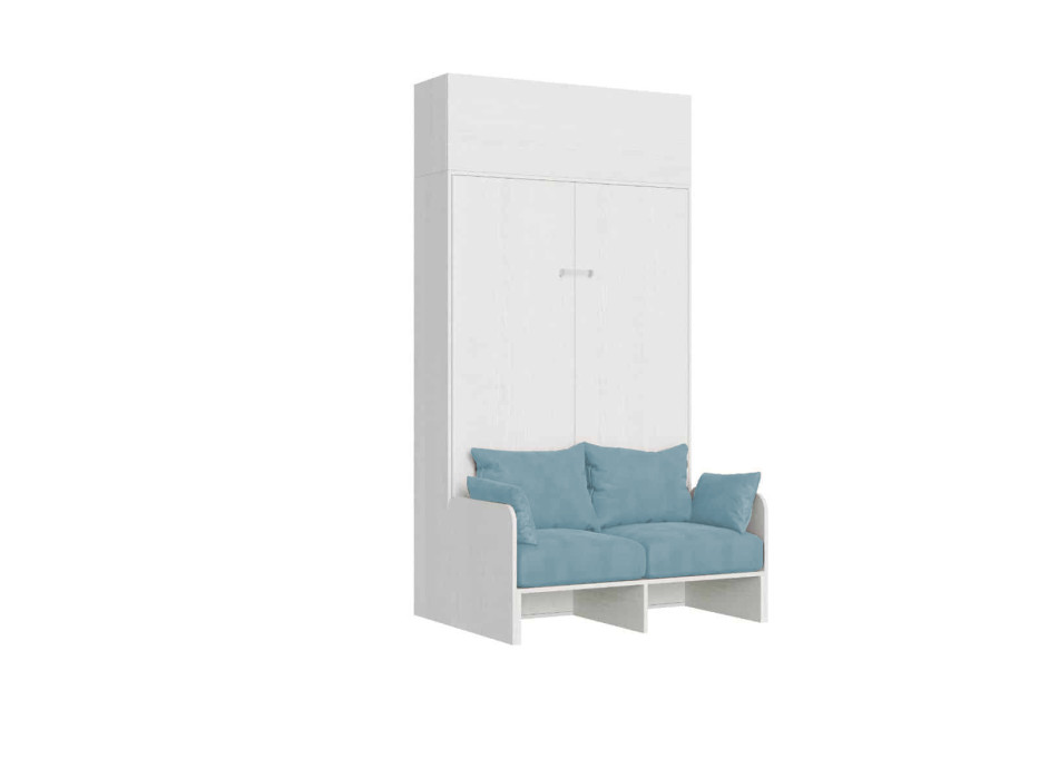 Mod. Kentaro French 140 with sofa - French foldaway double bed 140 Kentaro with sofa and wall unit white ash, light blue