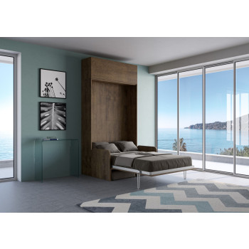 Mod. Kentaro French 140 with sofa - 140 Kentaro foldaway double bed with sofa and white ash wall unit, grey