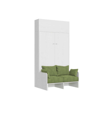 Mod. Kentaro French 140 with sofa - 140 Kentaro foldaway double bed with sofa and white ash, green wall unit