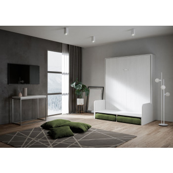 Mod. Kentaro Double Bed 160 with Sofa - Kentaro 160 foldaway double bed with sofa in white ash, green