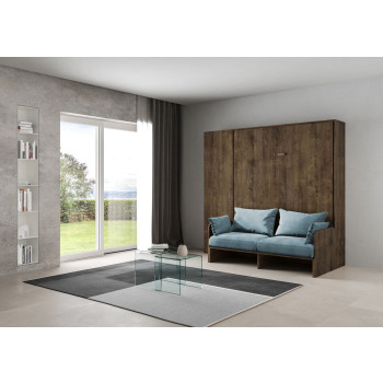 Mod. Kentaro Double Bed 160 with Sofa - Kentaro 160 foldaway double bed with sofa and column in white ash, light blue