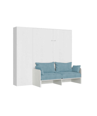 Mod. Kentaro Double Bed 160 with Sofa - Kentaro 160 foldaway double bed with sofa and column in white ash, light blue