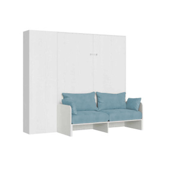 Mod. Kentaro Double Bed 160 with Sofa - Kentaro 160 foldaway double bed with sofa and column in white ash, light blue