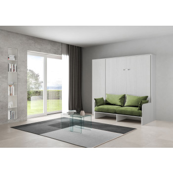Mod. Kentaro Double Bed 160 with Sofa - Kentaro 160 foldaway double bed with sofa and column in white ash, green