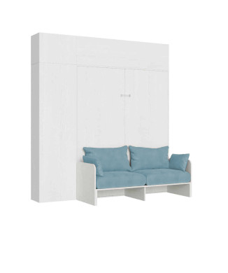 Kentaro Double Bed 160 with Sofa - Kentaro 160 foldaway double bed with sofa and white ash, light blue furniture