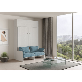 Mod. Kentaro Double Bed 160 with Sofa - Kentaro 160 foldaway double bed with sofa and wall unit in white, ash and light blue