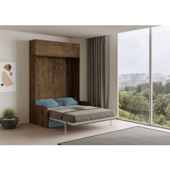 Mod. Kentaro Double Bed 160 with Sofa - Kentaro 160 foldaway double bed with sofa and wall unit in white, ash and light blue