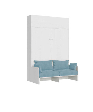 Mod. Kentaro Double Bed 160 with Sofa - Kentaro 160 foldaway double bed with sofa and wall unit in white, ash and light blue