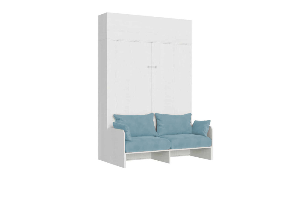 Mod. Kentaro Double Bed 160 with Sofa - Kentaro 160 foldaway double bed with sofa and wall unit in white, ash and light blue