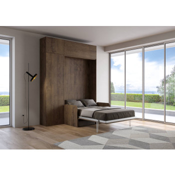 Mod.Kentaro French Sofa - 140cm vertical foldaway double bed Kentaro Sofa with column and wall units White Ash