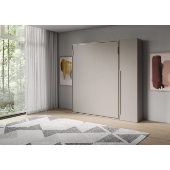 Mod. Versia French 140 with 1 door wardrobe left-right - French foldaway double bed 140 Versia with 1 door wardrobe right clay