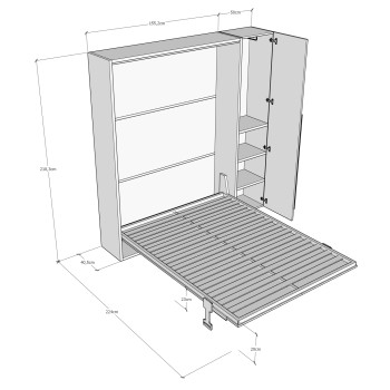 Mod. Versia French 140 with 1-door wardrobe left-right - French foldaway double bed 140 Versia with 1-door wardrobe left clay