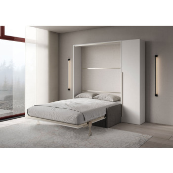 Mod. Versia French 140 with sofa and wardrobe with 1 door left-right - French foldaway double bed 140 Versia with sofa and wardrobe with 1 door right clay