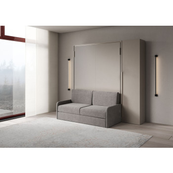 Mod. Versia French 140 with sofa and wardrobe with 1 door left-right - French foldaway double bed 140 Versia with sofa and wardrobe with 1 door right clay