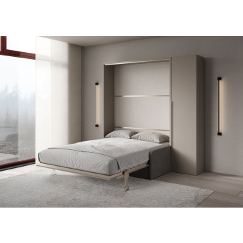 Mod. Versia French 140 with sofa and wardrobe with 1 door left-right - French foldaway double bed 140 Versia with sofa and wardrobe with 1 door right clay