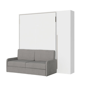 Mod. Versia French 140 with sofa and wardrobe with 1 door left-right - French foldaway double bed 140 Versia with sofa and wardrobe with 1 door right clay