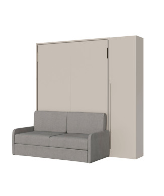 Mod. Versia French 140 with sofa and wardrobe with 1 door left-right - French foldaway double bed 140 Versia with sofa and wardrobe with 1 door right clay