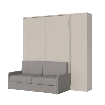 Mod. Versia French 140 with sofa and wardrobe with 1 door left-right - French foldaway double bed 140 Versia with sofa and wardrobe with 1 door right clay