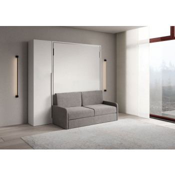 Mod. Versia French 140 with sofa and wardrobe with 1 door left-right - French foldaway double bed 140 Versia with sofa and wardrobe with 1 door left clay