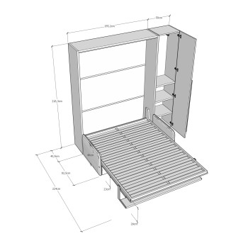 Mod. Versia French 140 with sofa and wardrobe with 1 door left-right - French foldaway double bed 140 Versia with sofa and wardrobe with 1 door left clay