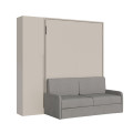 140cm French foldaway double bed, vertical, Versia Sofà with sofa and 1-door wardrobe, left, Clay