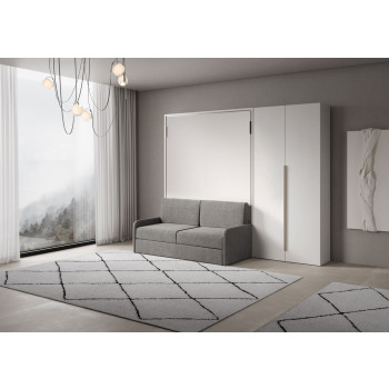 Mod. Versia French 140 with sofa and 2-door wardrobe left-right - French foldaway double bed 140 Versia with sofa and 2-door wardrobe right clay