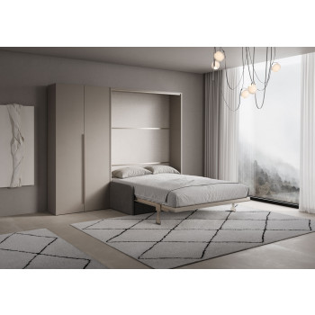 Mod. Versia French 140 with sofa and 2-door wardrobe left-right - French foldaway double bed 140 Versia with sofa and 2-door wardrobe left clay