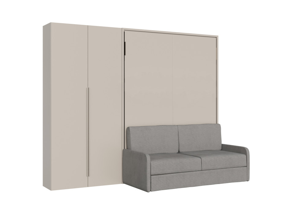 Mod. Versia French 140 with sofa and 2-door wardrobe left-right - French foldaway double bed 140 Versia with sofa and 2-door wardrobe left clay