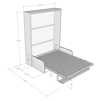 Mod. Versia French 140 with sofa and shelf - French foldaway double bed 140 Versia with sofa and clay shelf