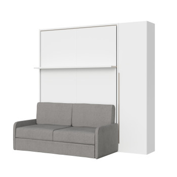 Mod. Versia French 140 with sofa, shelf and wardrobe with 1 door left-right - French foldaway double bed 140 Versia with sofa, shelf and wardrobe with 1 door right clay