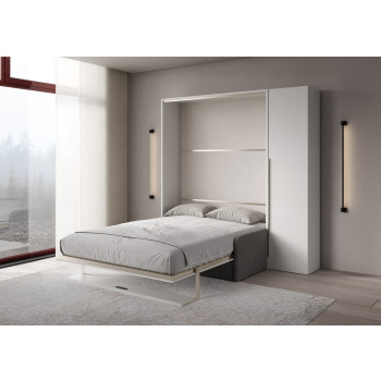 Mod. Versia French 140 with sofa, shelf and wardrobe with 1 door left-right - French foldaway double bed 140 Versia with sofa, shelf and wardrobe with 1 door right clay