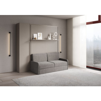 Mod. Versia French 140 with sofa, shelf and wardrobe with 1 door left-right - French foldaway double bed 140 Versia with sofa, shelf and wardrobe with 1 door left clay