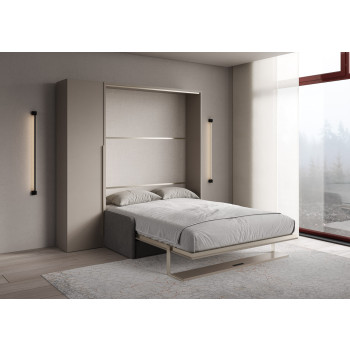 Mod. Versia French 140 with sofa, shelf and wardrobe with 1 door left-right - French foldaway double bed 140 Versia with sofa, shelf and wardrobe with 1 door left clay