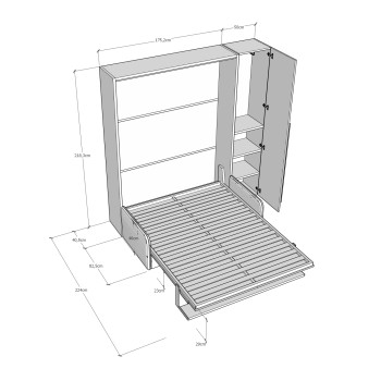 Mod. Versia French 140 with sofa, shelf and wardrobe with 1 door left-right - French foldaway double bed 140 Versia with sofa, shelf and wardrobe with 1 door left clay