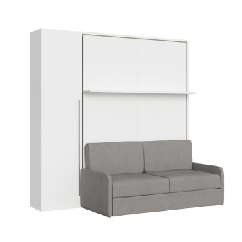 Mod. Versia French 140 with sofa, shelf and wardrobe with 1 door left-right - French foldaway double bed 140 Versia with sofa, shelf and wardrobe with 1 door left clay