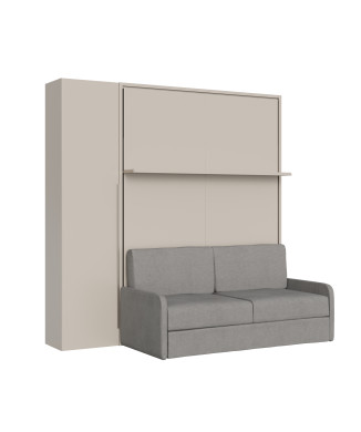 Mod. Versia French 140 with sofa, shelf and wardrobe with 1 door left-right - French foldaway double bed 140 Versia with sofa, shelf and wardrobe with 1 door left clay