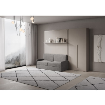 Mod. Versia French 140 with sofa, shelf and 2-door wardrobe left-right - French foldaway double bed 140 Versia with sofa, shelf and 2-door wardrobe right clay