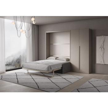 Mod. Versia French 140 with sofa, shelf and 2-door wardrobe left-right - French foldaway double bed 140 Versia with sofa, shelf and 2-door wardrobe right clay