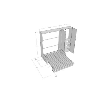 Mod. Versia French 140 with sofa, shelf and 2-door wardrobe left-right - French foldaway double bed 140 Versia with sofa, shelf and 2-door wardrobe right clay