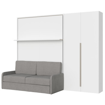 Mod. Versia French 140 with sofa, shelf and 2-door wardrobe left-right - French foldaway double bed 140 Versia with sofa, shelf and 2-door wardrobe right clay
