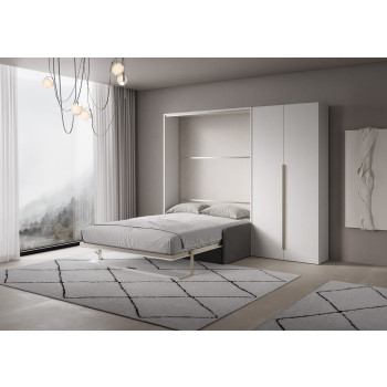 Mod. Versia French 140 with sofa, shelf and 2-door wardrobe left-right - French foldaway double bed 140 Versia with sofa, shelf and 2-door wardrobe right clay