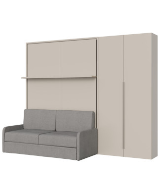 Mod. Versia French 140 with sofa, shelf and 2-door wardrobe left-right - French foldaway double bed 140 Versia with sofa, shelf and 2-door wardrobe right clay
