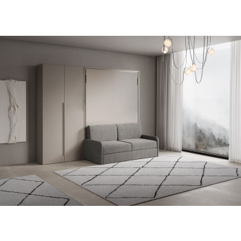 Mod. Versia double bed 160 with sofa and 2-door wardrobe left-right - 160 Versia foldaway double bed with sofa and 2-door wardrobe left clay