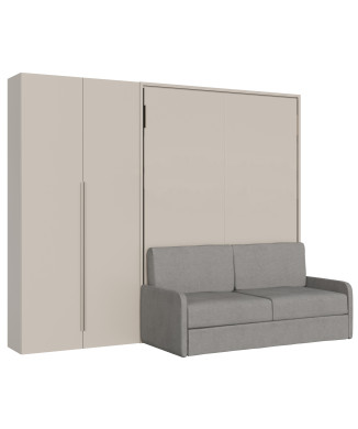 Mod. Versia double bed 160 with sofa and 2-door wardrobe left-right - 160 Versia foldaway double bed with sofa and 2-door wardrobe left clay