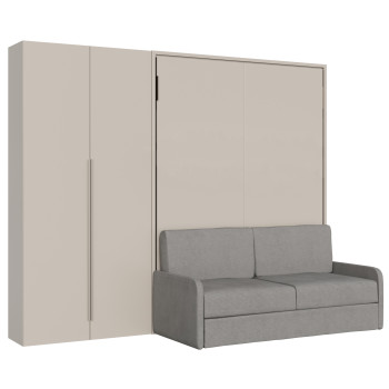 Mod. Versia double bed 160 with sofa and 2-door wardrobe left-right - 160 Versia foldaway double bed with sofa and 2-door wardrobe left clay
