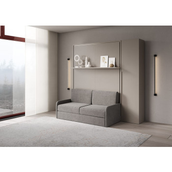 Mod. Versia double bed 160 with sofa, shelf and wardrobe with 1 door left-right - Double foldaway bed 160 Versia with sofa, shelf and wardrobe with 1 door right clay